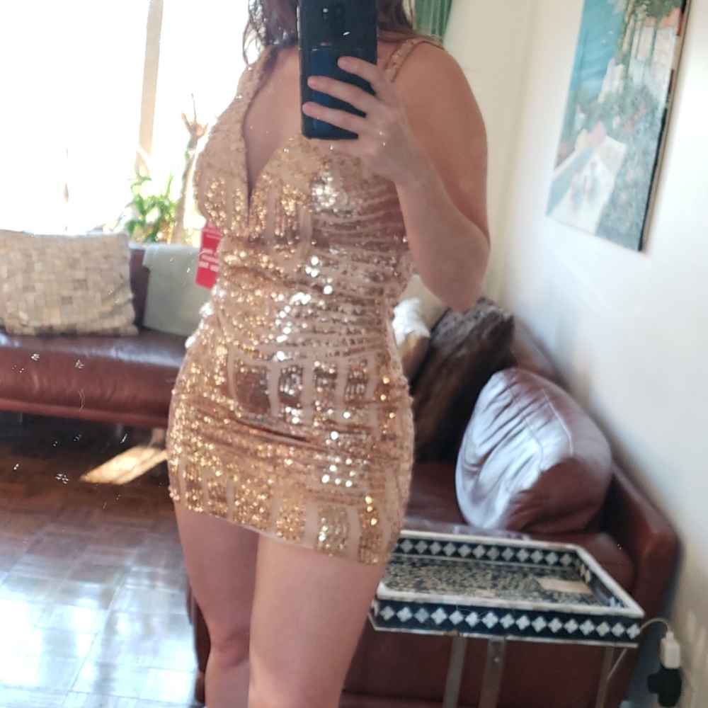 NWOT Rose Gold Sequin Dress - Picture 3 of 12